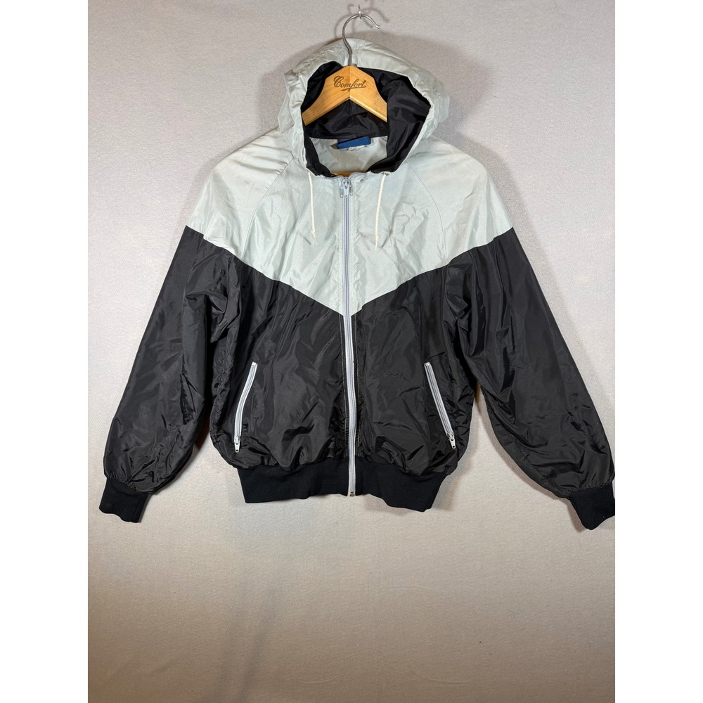 Vintage 80's Nike Windrunner Jacket Mens M Black Grey Blue Tag Full Zip Hooded